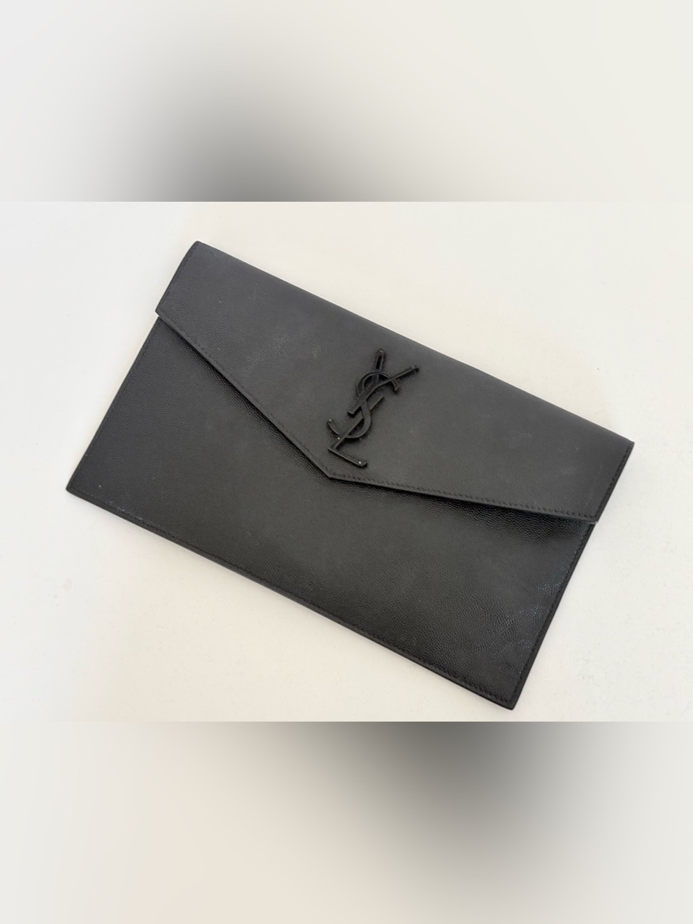 Saint Laurent Black Leather YSL Logo Envelope Clutch